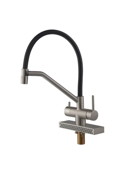 Смеситель для кухни с гибким изливом Koer KB-74027-02 KR5201, черный гофроизлив, с выходом для питьевой воды и функцией водопад