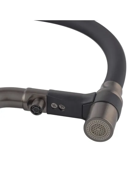 Смеситель для кухни с гибким изливом Koer KB-74027-02 KR5201, черный гофроизлив, с выходом для питьевой воды и функцией водопад