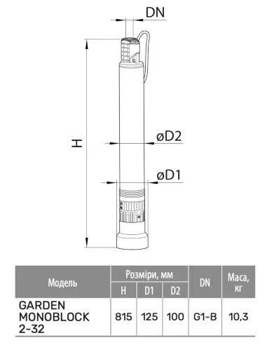 Колодязний глибинний насос NPO Garden Monoblock 2-32, 0.75 кВт, кабель 20 метрів, шнур підвісу, електронний контролер