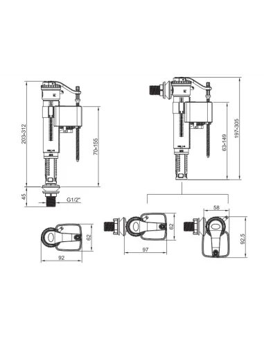 Запорная арматура на унитаз Koer KT-0101-1/2 дюйма с универсальным подключением