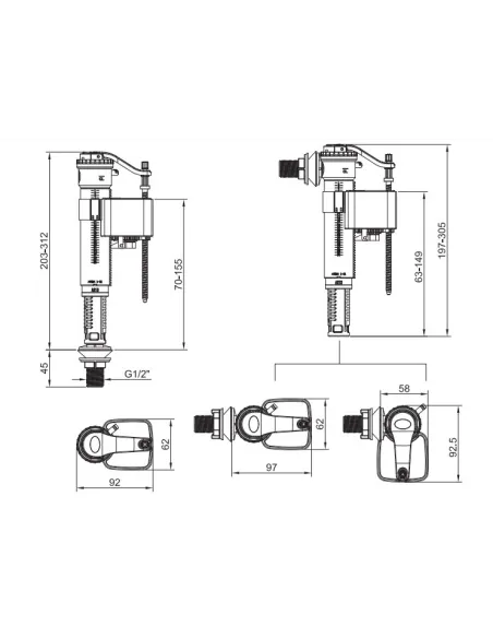 Запорная арматура на унитаз Koer KT-0101-1/2 дюйма с универсальным подключением