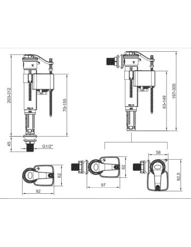 Запорная арматура на унитаз Koer KT-0102-1/2 дюйма с универсальным подключением