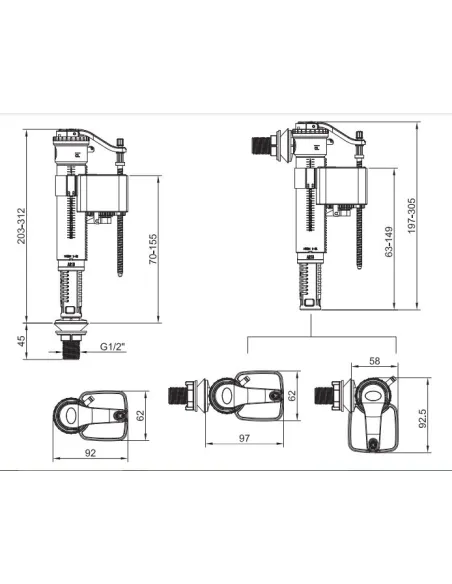 Запорная арматура на унитаз Koer KT-0102-1/2 дюйма с универсальным подключением