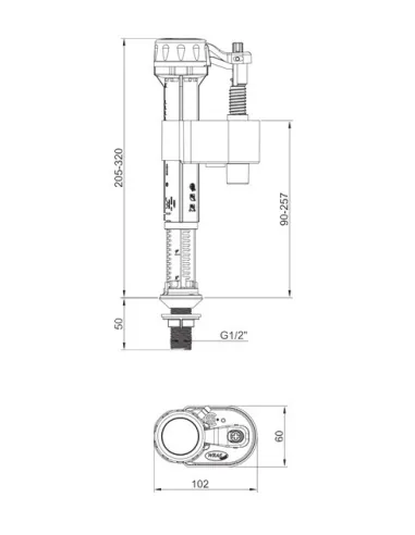 Запорная арматура на унитаз Koer KT-0103-1/2 дюйма, нижнее подключение