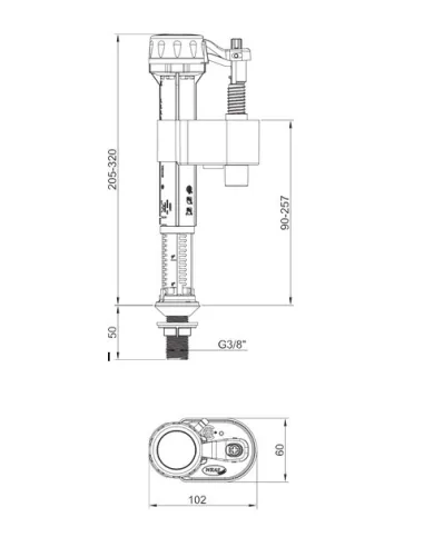 Запорная арматура на унитаз Koer KT-0103-3/8 дюйма, нижнее подключение