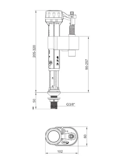 Запорная арматура на унитаз Koer KT-0103-3/8 дюйма, нижнее подключение