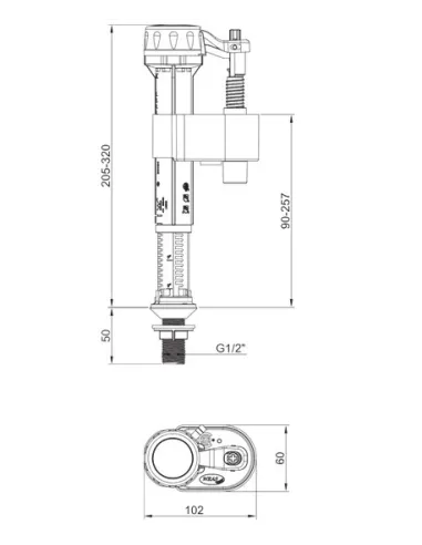 Запорная арматура на унитаз Koer KT-0104-1/2 дюйма, нижнее подключение