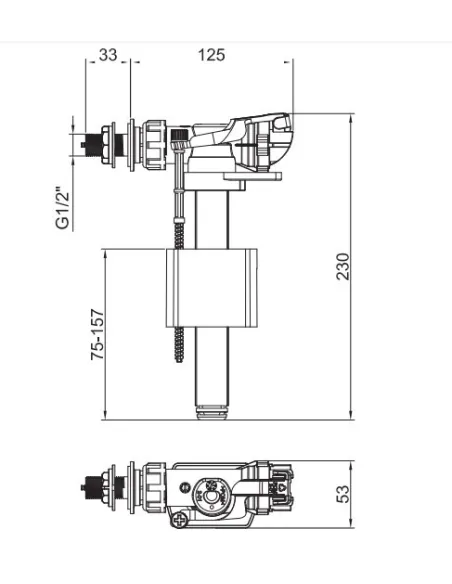 Запорная арматура на унитаз Koer KT-0106-1/2 дюйма, боковое подключение