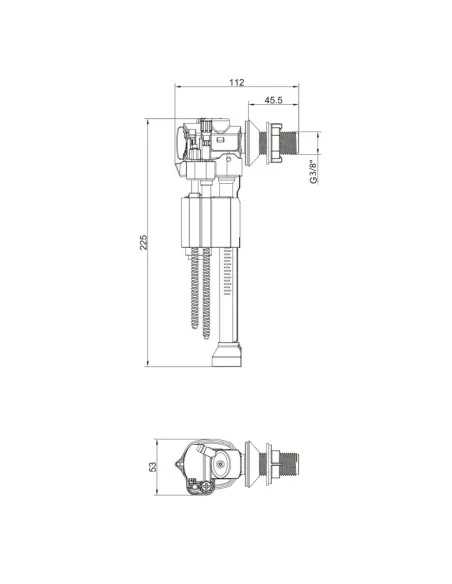 Запорная арматура на унитаз Koer KT-0107-3/8 дюйма, боковое подключение