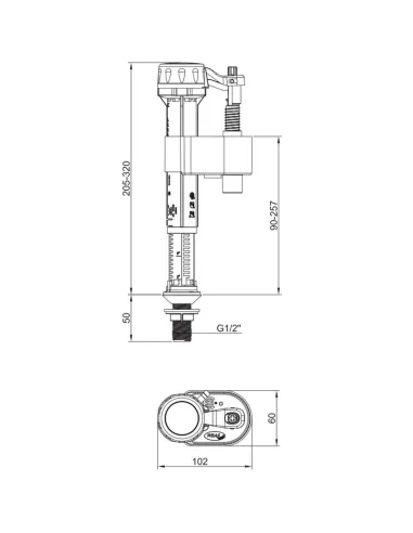 Запорная арматура на унитаз Koer KT-0302-1/2 дюйма, нижнее подключение, комплект