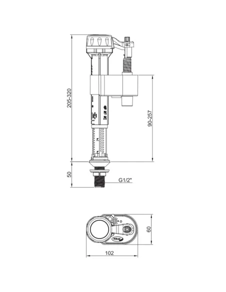 Запорная арматура на унитаз Koer KT-0302-1/2 дюйма, нижнее подключение, комплект