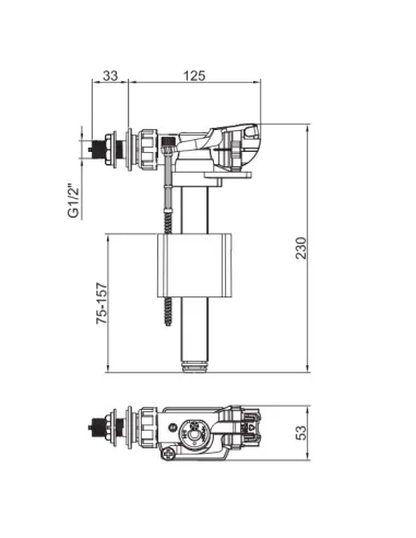 Запорная арматура на унитаз Koer KT-0303-1/2 дюйма, боковое подключение, комплект