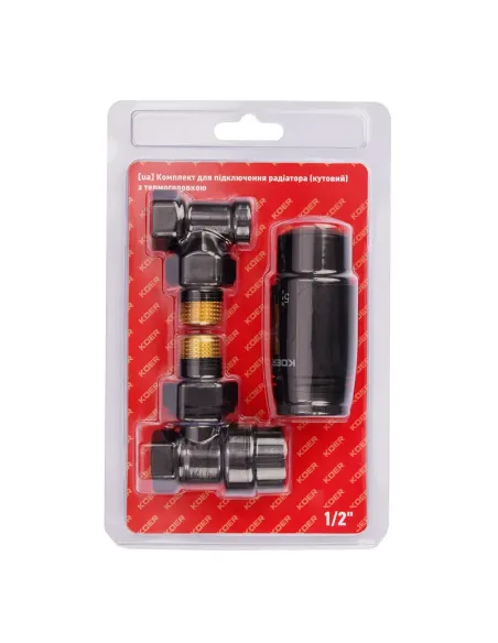 Комплект термостатический для радиатора Koer SET-24.Black - 1/2 дюйма, угловой