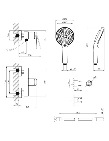 Змішувач для душу Kroner Element 211411-3801, без виливу