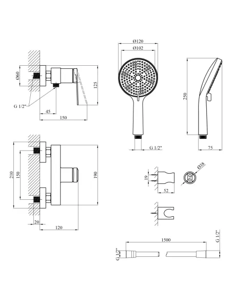 Смеситель для душа Kroner Element 211411-3801, без излива