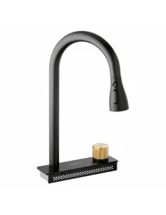Смеситель для кухни Kroner KRP Schwarze - SCH2363 brushed black, термостатический, 3 режима работы, выдвижной излив