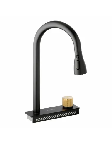Змішувач для кухні Kroner KRP Schwarze - SCH2363 brushed black, термостатичний, 3 режими роботи, висувний вилив