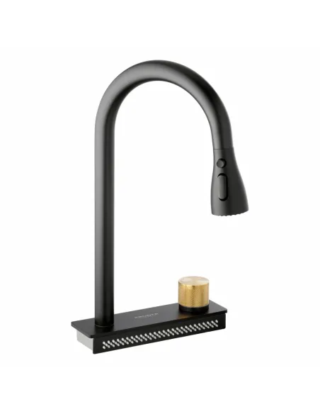 Смеситель для кухни Kroner KRP Schwarze - SCH2363 brushed black, термостатический, 3 режима работы, выдвижной излив