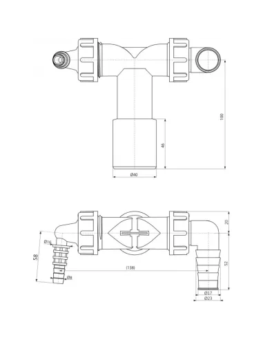 Колено двойное AlcaPlast P156Z G1/18-23, с двумя штуцерами