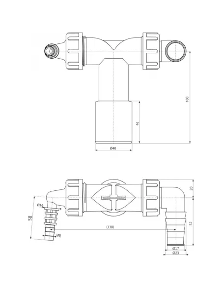 Колено двойное AlcaPlast P156Z G1/18-23, с двумя штуцерами