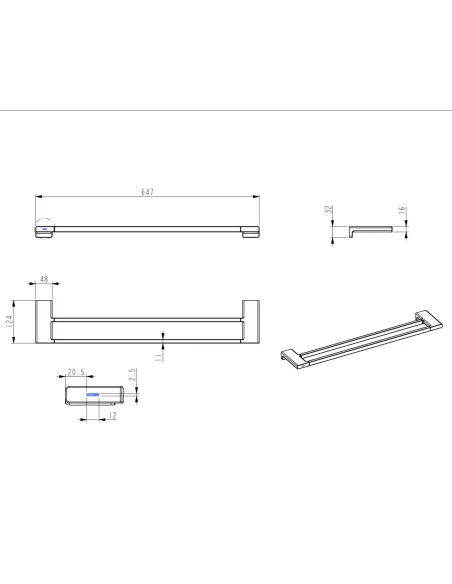Держатель для полотенец Koer AS-0109-2-01, двойной, хром