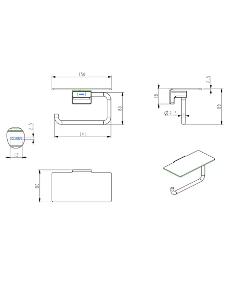 Держатель для туалетной бумаги Koer AS-0112-05 с полочкой, черный