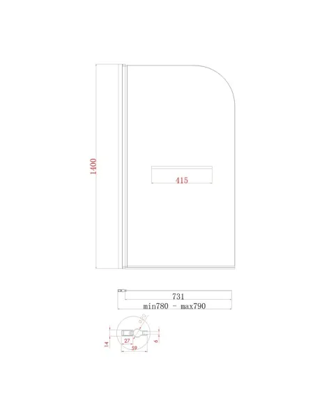 Стеклянная шторка для ванной Koer SR BS02-80x140-TR-07, распашная