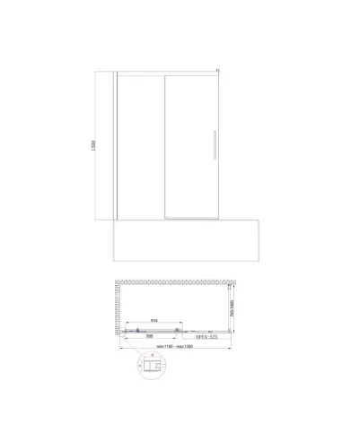 Скляна шторка для ванної Koer SR BS06-120x150-TR-12, розсувна