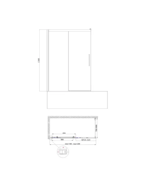 Скляна шторка для ванної Koer SR BS06-120x150-TR-12, розсувна