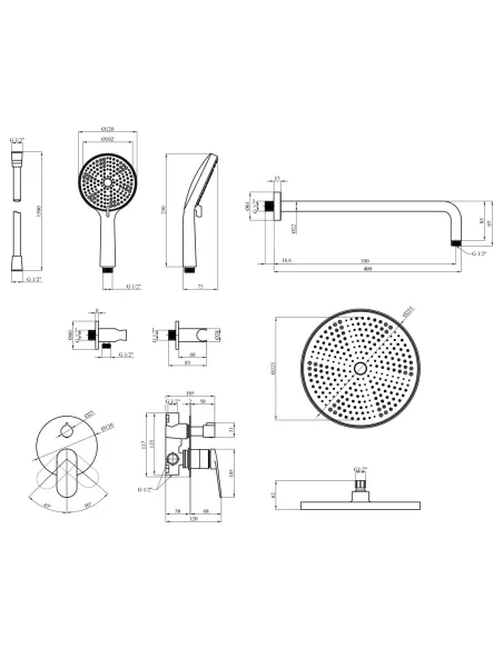 Душевая система Kroner Element 211335B-3801, скрытого монтажа, без излива
