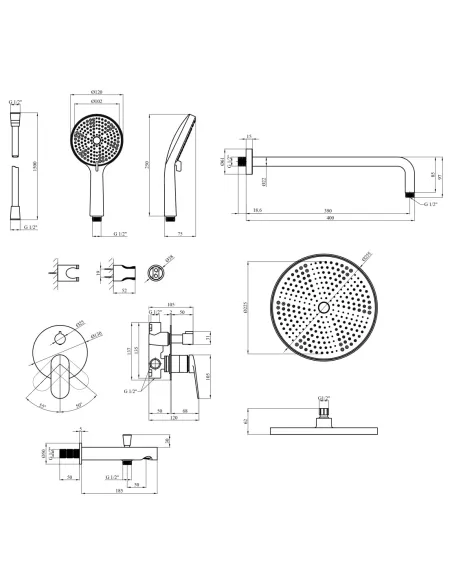 Душова система Kroner Element 211335A-0101, прихованого монтажу, зі зливом