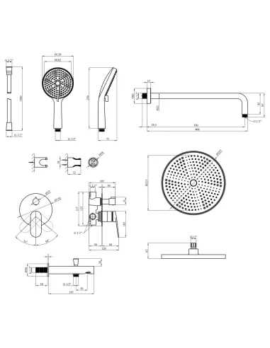 Душевая система Kroner Element 211335A-3801, скрытого монтажа, с изливом