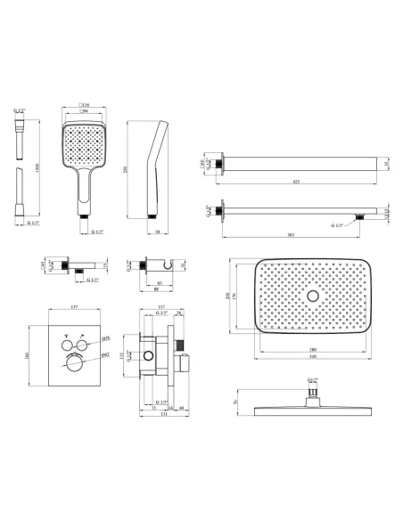 Душова система Kroner Element Thermo 211461-5301, прихованого монтажу, з термостатом, без виливу