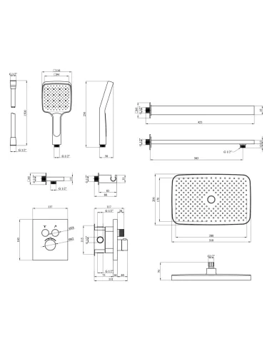 Душова система Kroner Element Thermo 211461-3801, прихованого монтажу, з термостатом, без виливу