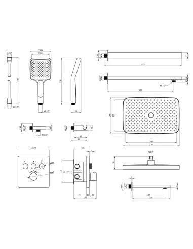 Душевая система Kroner Element Thermo 211462-0101, скрытого монтажа, с термостатом, с изливом
