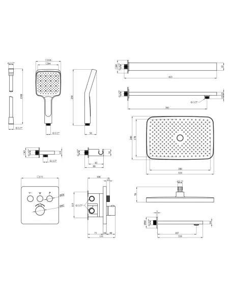 Душевая система Kroner Element Thermo 211462-3801, скрытого монтажа, с термостатом, с изливом