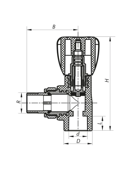 Кран для радіатора кутовий Koer K0167.PRO PPR 20 мм, діаметр різьблення 1/2 дюйма