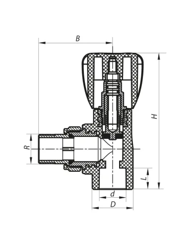 Кран для радиатора угловой Koer K0168.PRO PPR 25 мм, диаметр резьбы 3/4 дюйма
