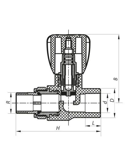 Кран для радиатора прямой Koer K0165.PRO PPR 20 мм, диаметр резьбы 1/2 дюйма
