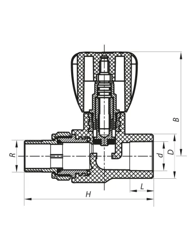 Кран для радіатора прямий Koer K0166.PRO PPR 25 мм, діаметр різьблення 3/4 дюйма