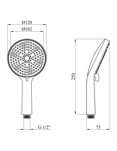 Лійка для ручного душу Kroner Element 2801512923Z-5301, 120х250х75 мм, 3 режими, графіт