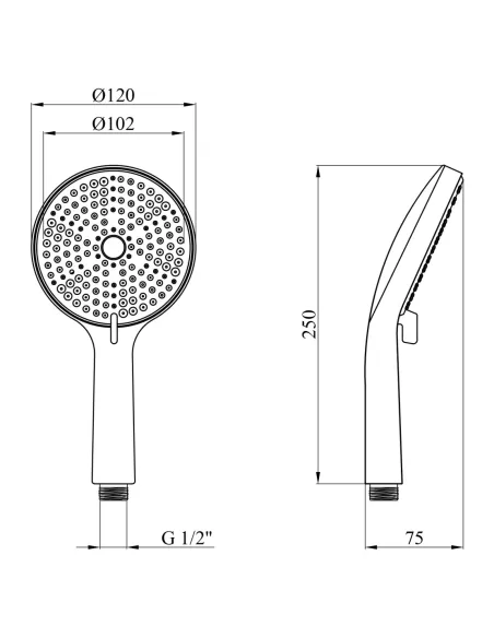 Лейка для ручного душа Kroner Element 2801512923Z-5301, 120х250х75 мм, 3 режима, графит
