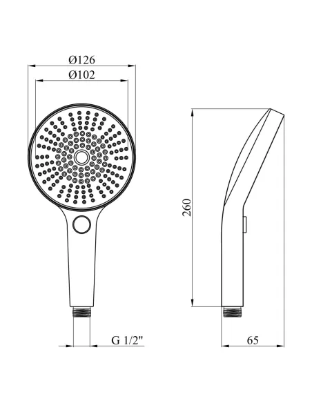 Лійка для ручного душу Kroner Element 2801552901Z-0101, 126х260х65 мм, 4 режими, хром