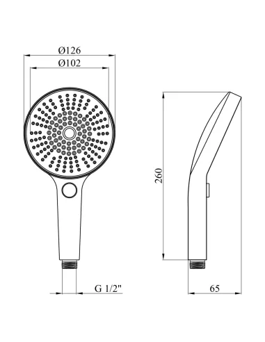 Лійка для ручного душу Kroner Element 2801552915Z-3801, 126х260х65 мм, 4 режими, чорний