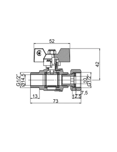 Кран кульовий прямий Solomon V5002-S 1/2 дюйма НВ з накидною гайкою