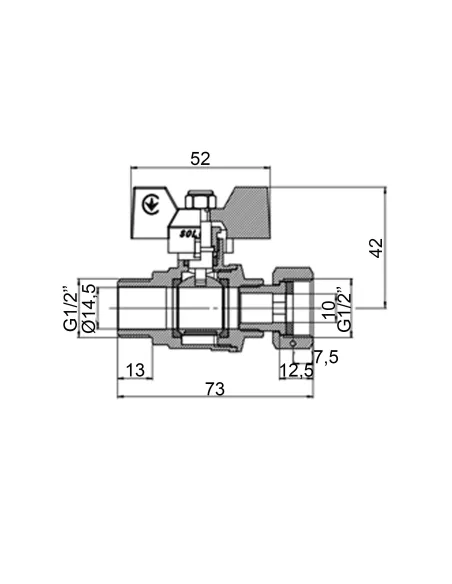 Кран шаровой прямой Solomon V5002-S 1/2 дюйма НВ с накидной гайкой