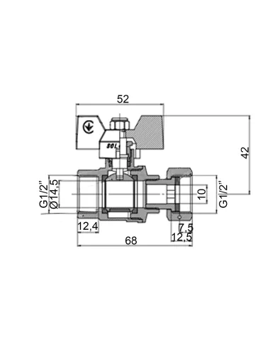 Кран шаровой прямой Solomon V6002-S 1/2 дюйма ВВ с накидной гайкой