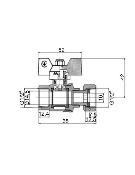 Кран шаровой прямой Solomon V6002-S 1/2 дюйма ВВ с накидной гайкой