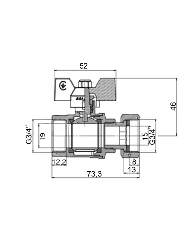 Кран шаровой прямой Solomon V6003-S 3/4 дюйма ВВ с накидной гайкой