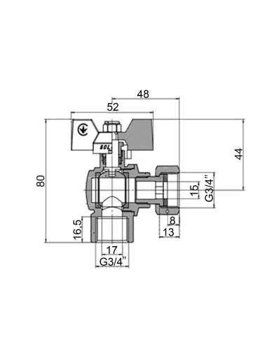 Кран шаровой угловой Solomon V3003-S 3/4 дюйма ВВ с накидной гайкой